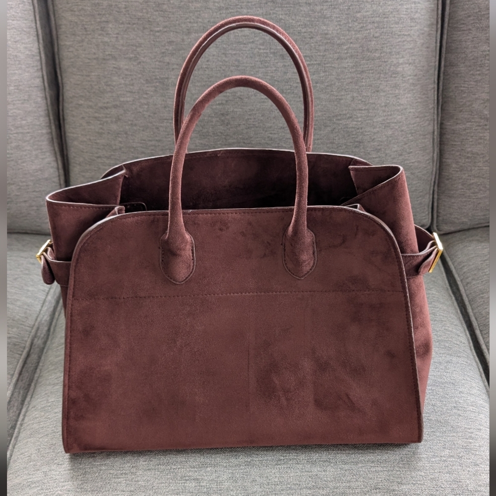 Women's Suede Tote Handbag in Deep Brown
